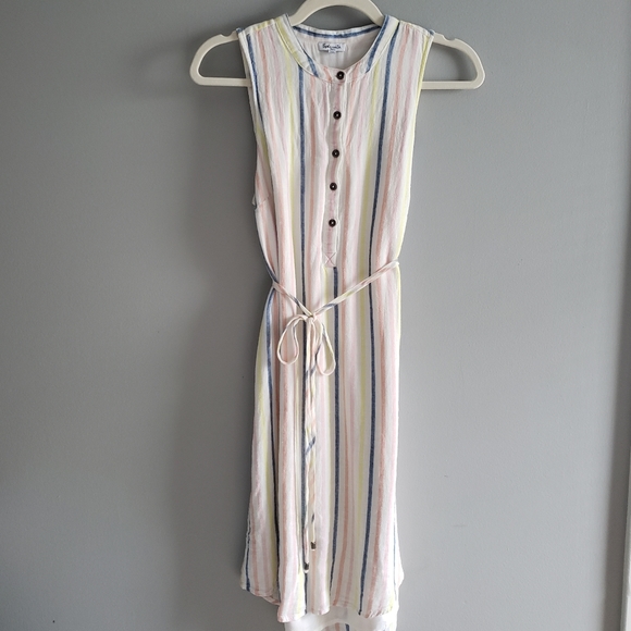 Splendid Linen Blend Button Front Midi Dress in Picnic Stripe - Picture 5 of 16